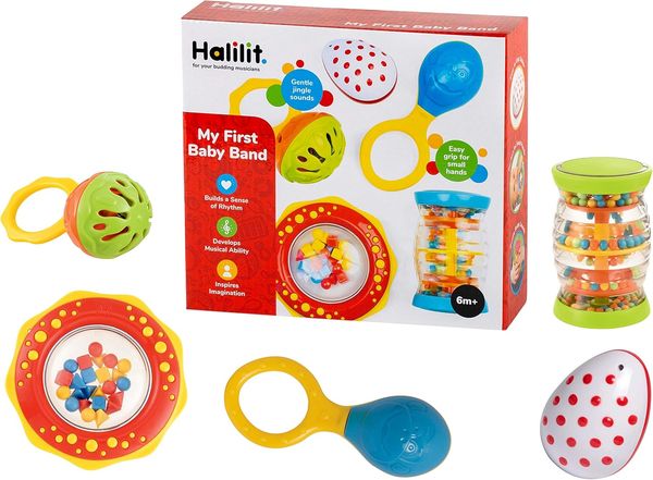 Halilit — My First Baby Band, Set de 5 Instrumentos de Percusión (huevo, maraca, sonajero)