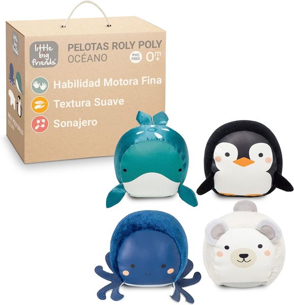 Little Big Friends — Set de 4 pelotas sensoriales con sonajero