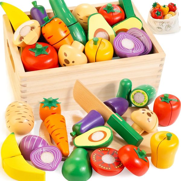 Comida de Madera para Cortar con velcro (frutas, verduras y bolsa)